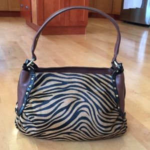 KATE LANDRY | Zebra Animal Print Leather Fur Shoulder Bag